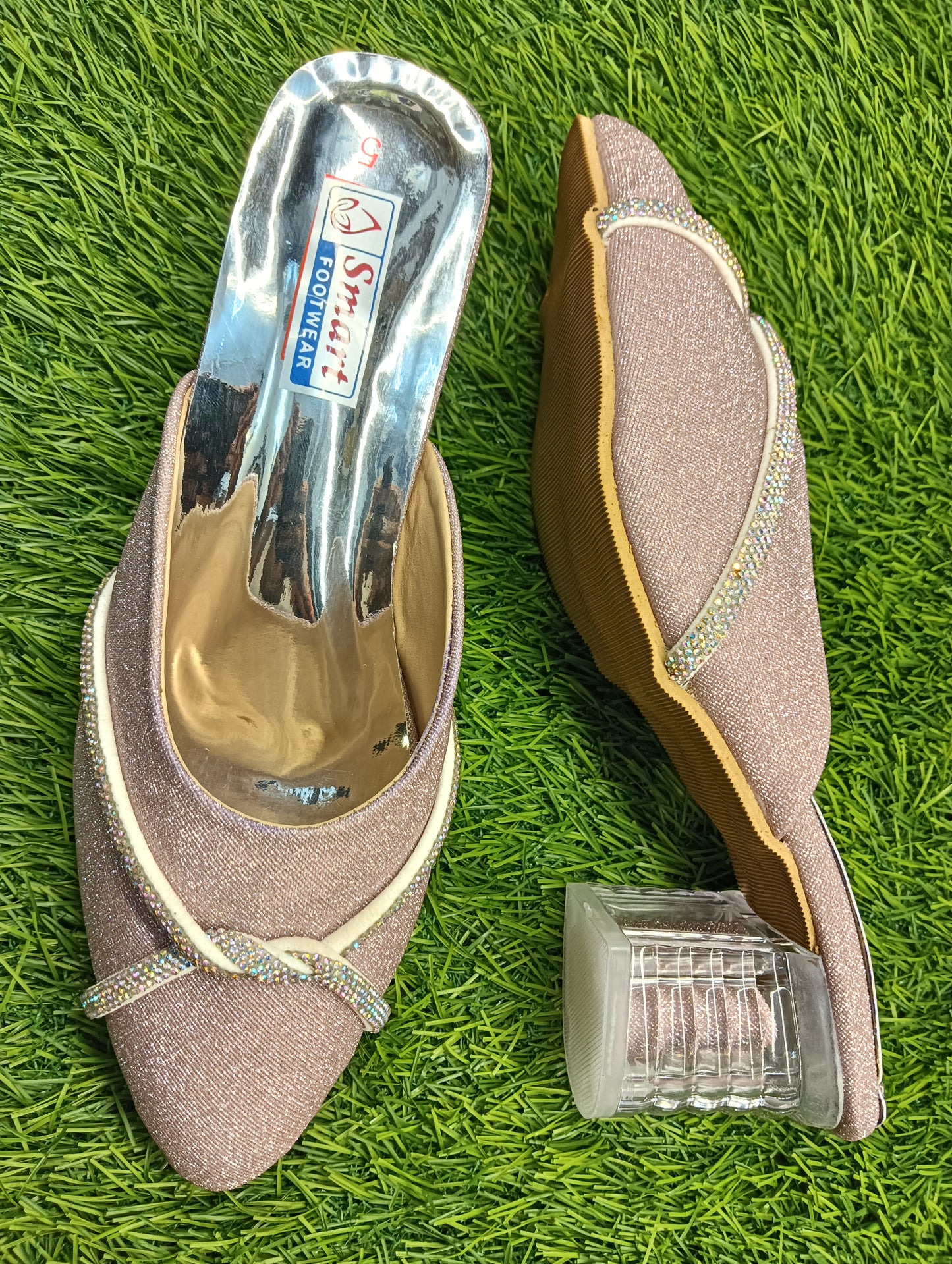 Glass hill fancy party wear women Half Jutti 002 (Warranty For sole, Heel , Tapi And Pasting up to 90 days ) From Date of Purchaase.