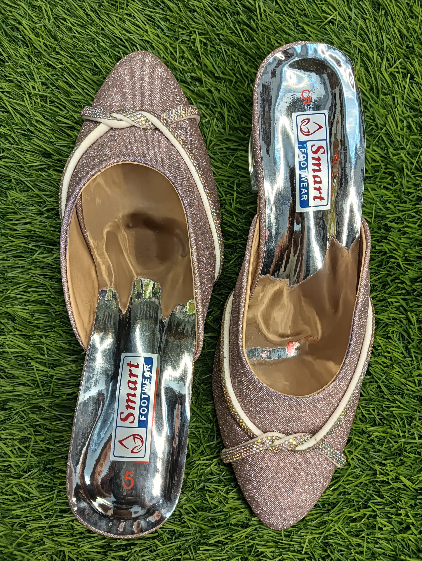 Glass hill fancy party wear women Half Jutti 002 (Warranty For sole, Heel , Tapi And Pasting up to 90 days ) From Date of Purchaase.
