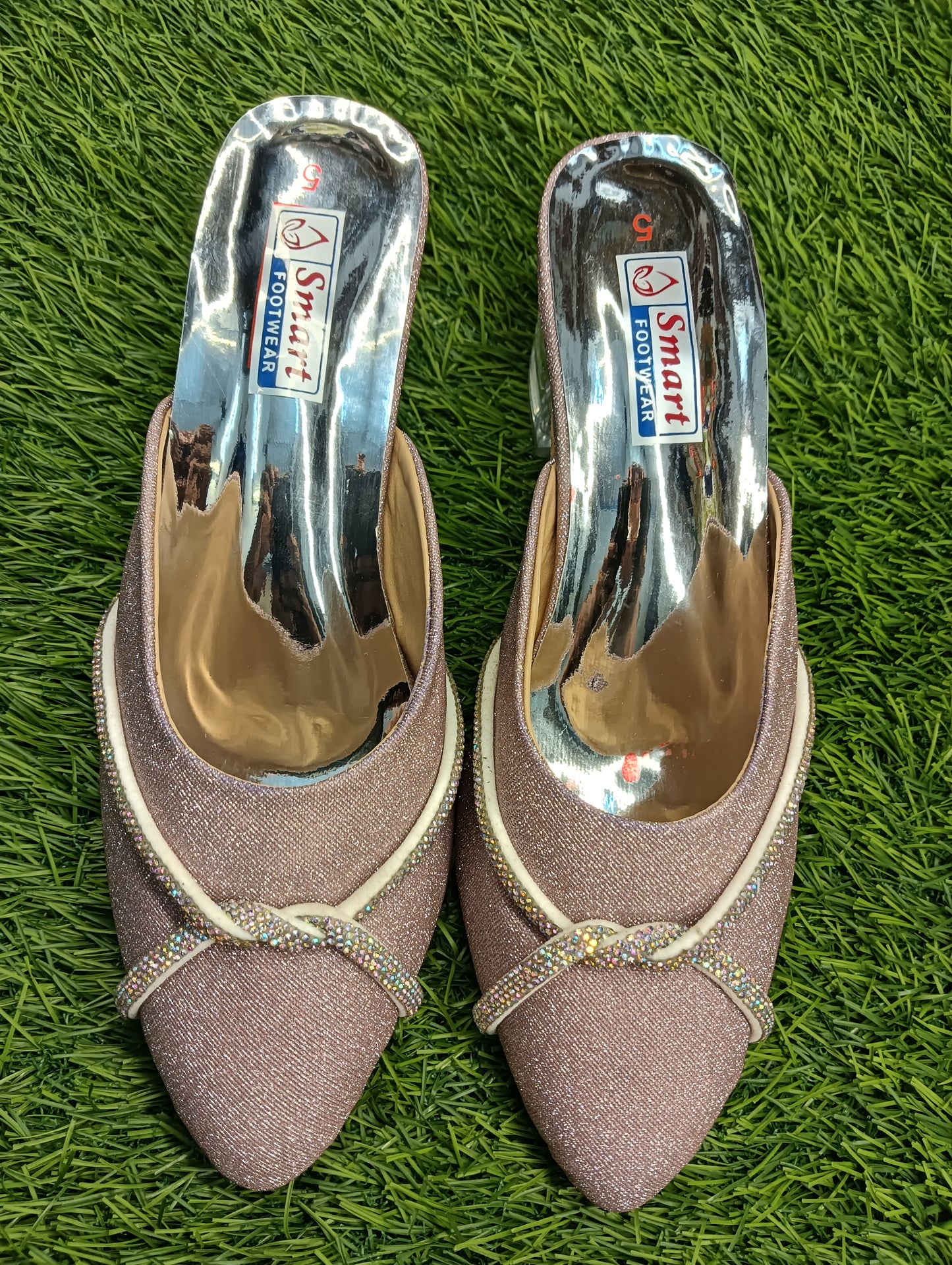 Glass hill fancy party wear women Half Jutti 002 (Warranty For sole, Heel , Tapi And Pasting up to 90 days ) From Date of Purchaase.
